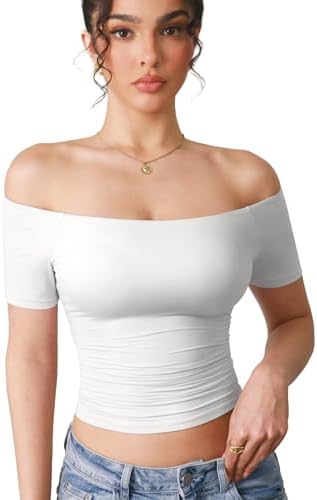 ZAAYO Schoudervrij T-shirt Dames Double Lined Y2K Summer Crop Top Sport Top Gym Top Dames Basic Sport T-Shirt, zwart, XL