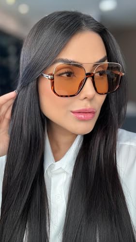 Image of GUVIVI Retro Oversized Aviator Sunglasses for Women Men Square Double Bridge Pilot Sun Glasses 70s Trendy Shades