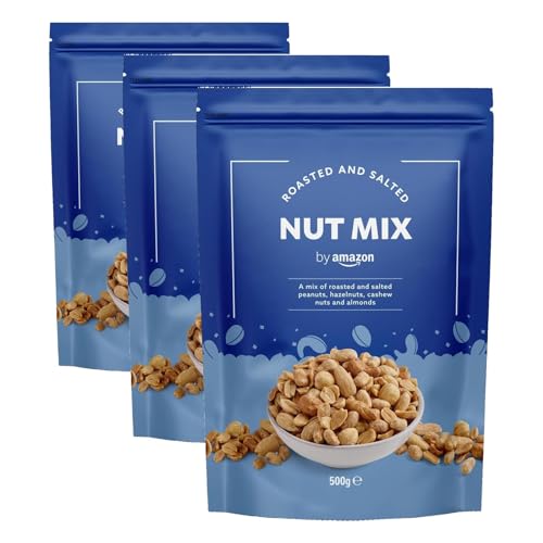 By Amazon Mix di frutta a guscio tostata e salata, 500g (Confezione da 3)