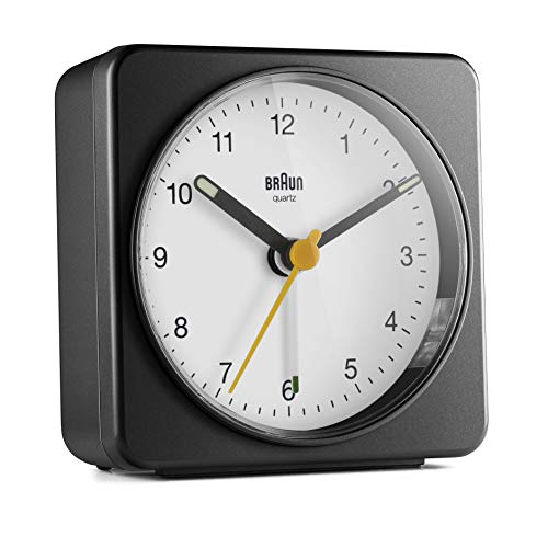 Braun Classic Analogue Alarm Clock With Snooze And Light, Quiet Quartz Sweeping Movement, Crescendo Beep Alarm In Black And White, Model Bc03Bw. #TOP3