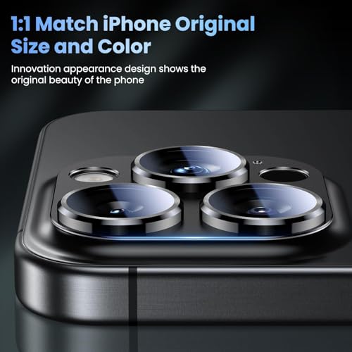 Image of TITANIUM Camera Lens Protector For IPHONE 16 PRO / 15 PRO / 16 PRO MAX / 15 PRO MAX ( BLACK ) UHD 9H Glass, Anti Drop, Scratch Resistant, Case Friendly, Removable, Waterproof, Heavy Duty Camera Protector, ( BUY 2 GET 1 FREE )