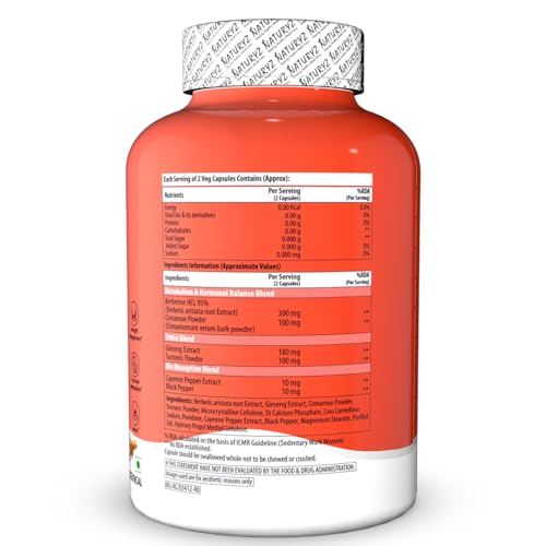 Image of NATURYZ Premium Berberine + Cinnamon + Turmeric Weight Loss Supplement for Women | Supports in Management of PCOS & Hormonal Balance | Regulates Blood Sugar & Cravings | Plant Based - No Chemicals | Bio Absorption Blend for faster Absorption | Vegetarian- 60 Capsules