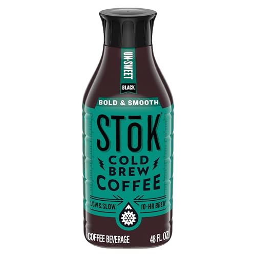 SToK Cold Brew Coffee, Arabica-Based Blend, Medium Roast Brewed Low and Slow, Unsweetened, Black Coffee, 48 FL OZ Bottle
