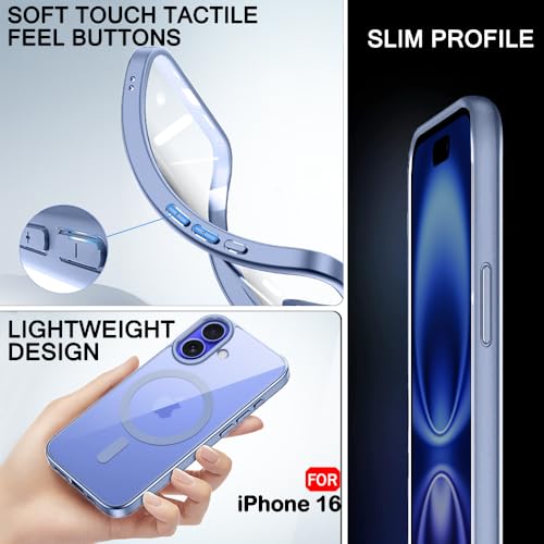 Image of TheGiftKart Ultra-Hybrid Back Cover Case for iPhone 16 Compatible with MagSafe | Camera Protection | Crystal Clear Transparent Back Cover Case for iPhone 16 (PC & TPU, Light Blue Bumper)