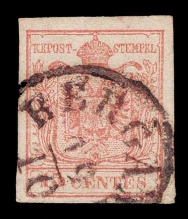 Sello postal clásico Lombardo Veneto 15cent II Tipo de 1850