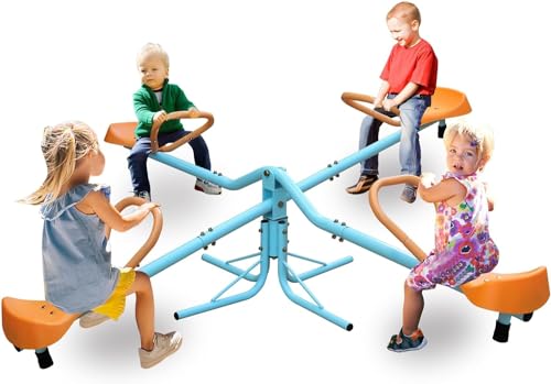 Generic Roll Teeter Totter for Kids Outdoor Kids Spinning Seesaw for Backyard with 4 Seats, Blue
