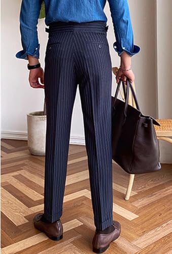 Men's Pinstripe Dress Pants Flat Front Gurkha Striped Suit Pants Slim Fit Lightweight Work Office Business Trousers 5