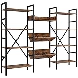 IRONCK Bookcases and Bookshelves Triple Wide 4 Tiers Industrial Bookshelf, Large Etagere Bookshelf Open Record Player Shleves with Metal Frame for Living Room Home Office