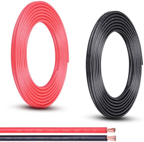 10 Gauge Copper Wire 20FT Red+Black, 10 Gauge Automotive Wire for Marine and Solar