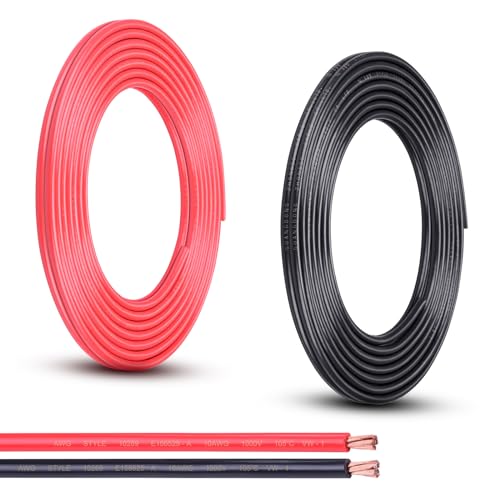 Geosiry 10 Gauge Wire, 20FT Red and Black Stranded Oxygen-Free Copper Wire, Flexible 10 AWG Wire for Automotive Boat Marine Solar Panel LED Lights (10AWG, 20FT)