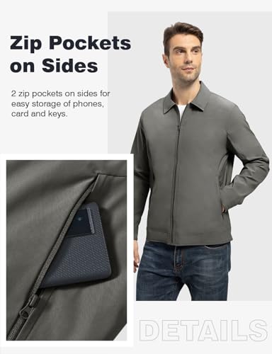 Image of TBMPOY Mens Lightweight Jackets Light Windbreaker Full Zip Casual Work Jacket Golf Business Fall Track Coat with Pockets