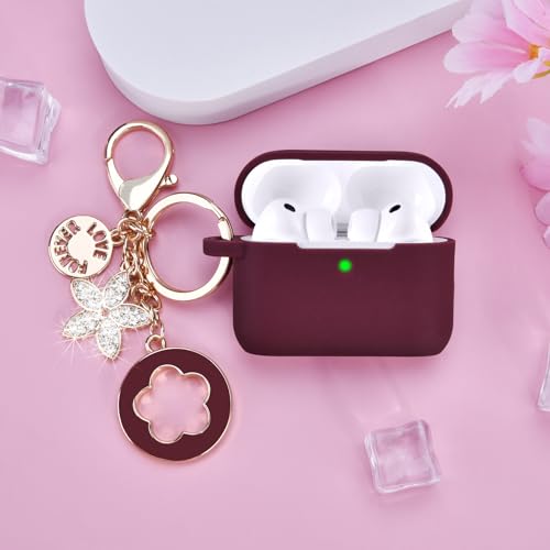 Image of VISOOM for AirPods Pro 3 Case 2025, Silicone Case for Apple Air Pods Pro 3rd Generation Cover Women, Cute iPods 3 Protective Cover with Bling Keychain & Cleaning Kit,Burdungy