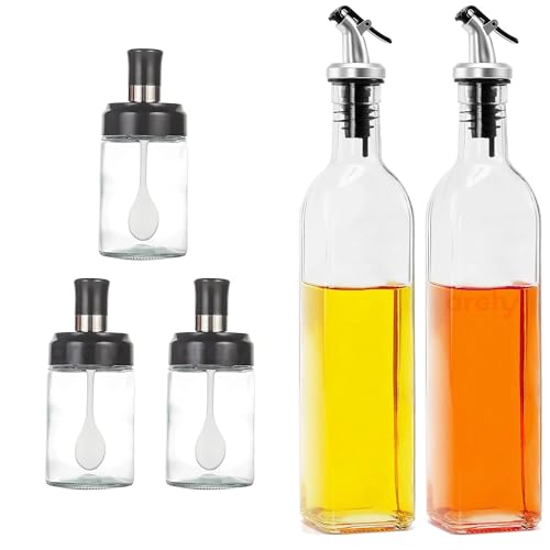 Especializadas Y Para Taller, Kitchen Archy Aceiteras de Cocina 5 en 1 Set 2 Botellas de Aceite 500 ml 3 Especieros Salsero Aceitera de Oliva Vinagre Balsamico Dispensador Botella de Vidrio con...