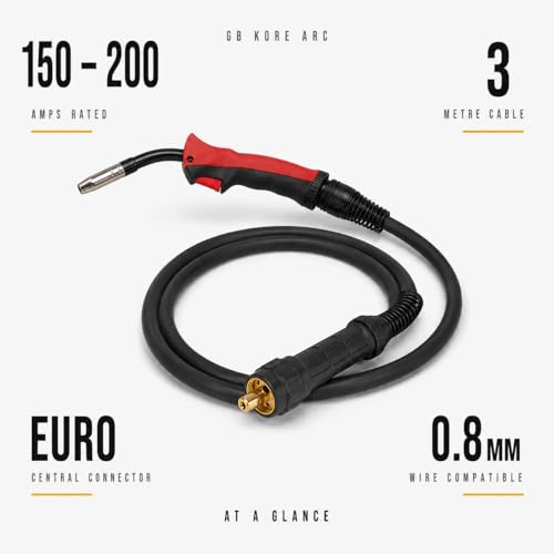 Image of 15AK MIG Welding Torch Gun 3M Cable, Heavy Duty MIG /MAG & Gasless Flux Core Welding Gun, Euro Connector, Ergonomic Handle, Heat-Resistant Durable Cable