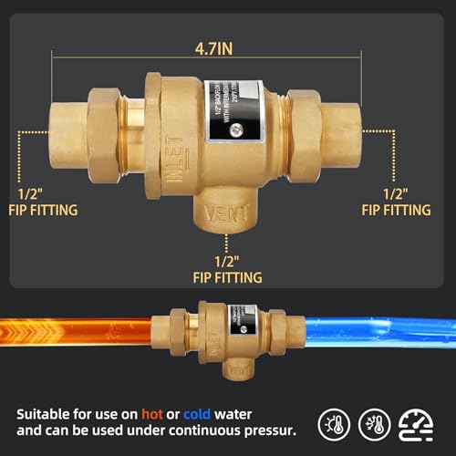 Image of 1 /2 Inch 9D-M3 Backflow Preventer Brass Dual Check Valve | with Intermediate Atmospheric Vent,1 /2 Inch,Female Union Inlet and Outlet,190T012