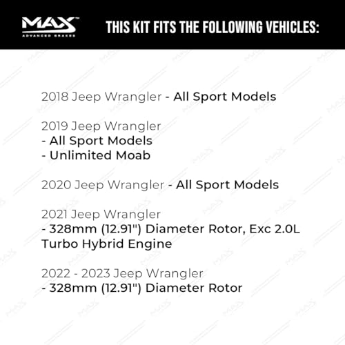 Image of Max Advanced Brakes Rear Brake Kit Compatible With 2018 2019-2023 Jeep Wrangler All Sport Models w /12.91 inch Rear Rotor Replacement Premium OE Disc Brake Rotors and Ceramic Brake Pads