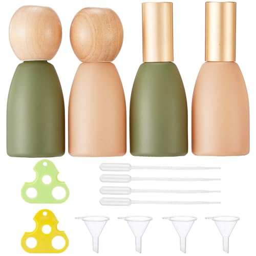 Qeuly 10ml Glass Roller Bottles - 4 Pack Essential Oils Roll-on Bottles with Stainless Steel Roller Balls for Aromatherapy and Perfumes