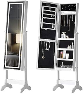 IceCreamLiving Free Standing Mirror Jewellery Cabinet with LED Lights Organiser Bedroom Drawers Storage (M042 Touch LED White)