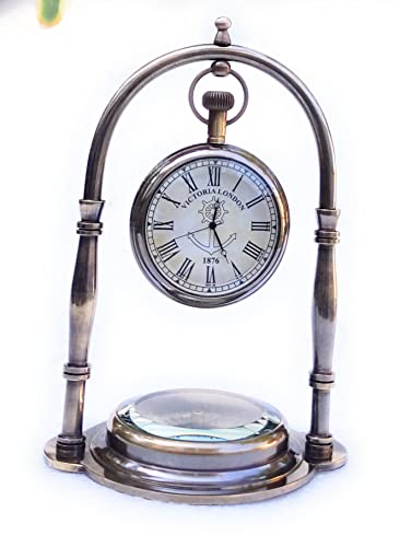 Aladean Brass Table Clock With Compass | Desk Watch - Decorative Shelf Clock Vintage Table Top Decorative Gift #TOP5