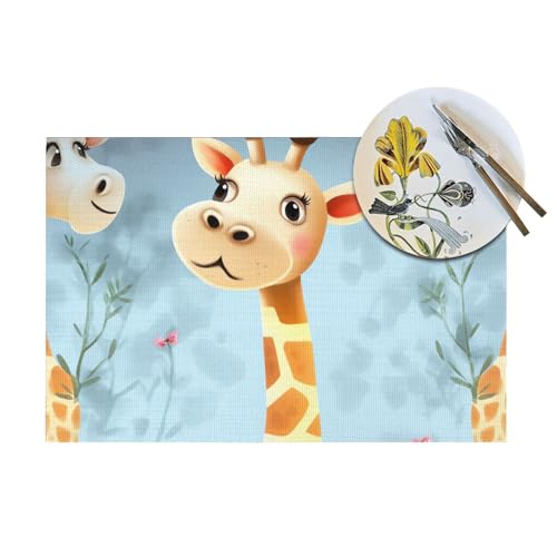 Sets de table PVC motif girafe résistants chaleur 4 pièces - 8