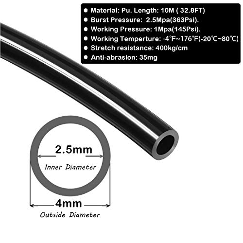Beduan 4mm x 2.5mm Black Pneumatic Tubing Pipe PU Polyurethane Air Compressor Tubing Hose Pipe Line Fluid Transfer 32.8ft 10 Meter by beduan - Image 2