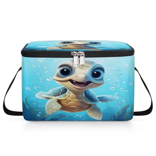 GzLeyigou Turtle Lunch Bags for Women Men 9 Cans, Hot & Cold Food Delivery Bag Insulated Grocery Bag Insulated Lunch Box Cartoon Turtle Cooler Bag for Office Work Picnic Beach