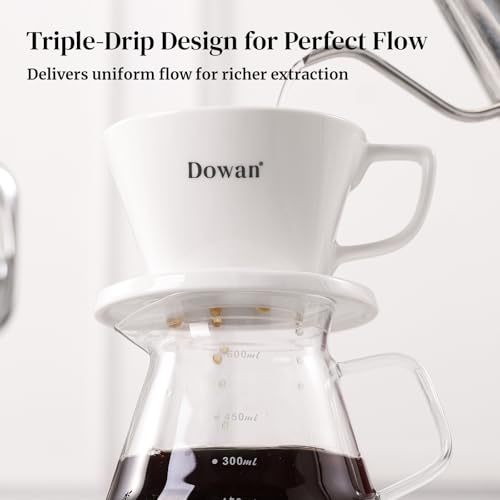 Image of DOWAN Pour Over Coffee Maker, Non-Electric Pour Over Coffee Dripper with Open Base Design, Manual Brew Maker, Single Cups Porcelain Slow Brewing Accessories for Gifts, White