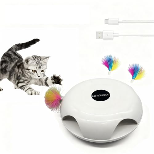 LO-RON-GOL Interactive Whack-a-Mole Cat Toy Automatic Mushroom Feather Pop-Up Play Toy for Cats Cognitive Stimulation & Exercise Durable Pet Entertaining Game (White)