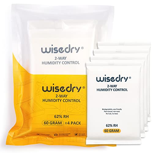 wisedry 62% Humidity Packs - 4 Pcs 60 Gram Two Way Moisture Control Packets - No Liquid Leakage, Individually Wrapped wisedry 62% Humidity Packs - 4 Pcs 60 Gram Two Way Moisture Control Packets - No Liquid Leakage, Individually Wrapped
