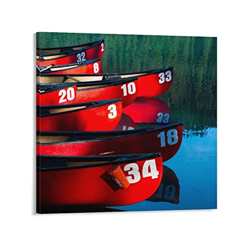 Landscape Poster Rowing Boats On The Lake Canvas Wall Art Prints For Wall Decor Room Decor Bedroom Decor Gifts 28X28Inch(70X70Cm) Frame-Style-7 #TOP27