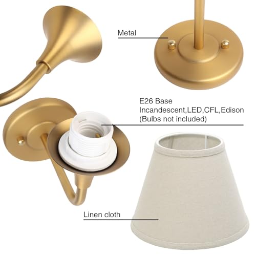 Image of PERMO Wall Sconces Set of 2 Classic Gold Sconce with Linen Lampshade Set of Two Wall Light for Living Room Bedroom Hallway Bathroom Stairs Kitchen
