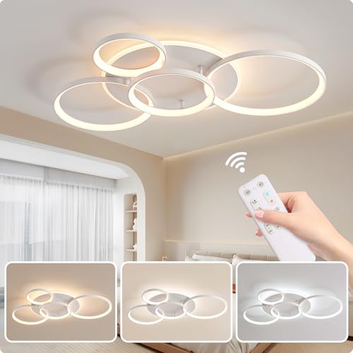 MOUNM Plafoniera LED Soffitto Moderna, Lampadario Camera da Letto，Plafoniera LED Dimmerabile 3000K-6000K per Soggiorno Camera da Letto Sala da Pranzo 60W 5600lm