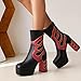 Embroidered Gogo Boots for Women, Flams Totem Pull-on Rave Boots with Platform Chunky Block Heel, Retro Moto Rider Style Party Shoes for Dancing, Festival, Club, and Fashionable Outfits (Black Embroidery,7.5)