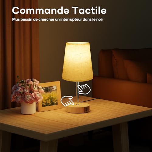 Lampe de chevet tactile USB-A/C, 3 niveaux Suright