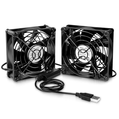 ELZO USB Ventilator 2 Stück 5V mit 3 Einstellbare Geschwindigkeiten Leise Mini Tischventilator USB PC Lüfter Axiallüfter (80 mm Black)