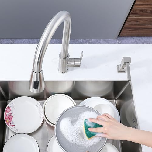 Spülbeckenspender für Küchenspüle (gebürstetes Nickel), komplett aus Messing eingebaut und nachfüllbar von Top Design, Metall-Handseife & Spülseife Kupferpumpe