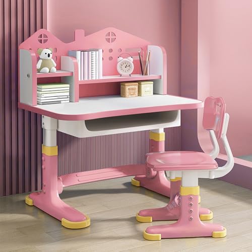 Juego de escritorio y silla para niños, juego ergonómico de escritorio y silla para estudiantes con cajón de almacenamiento, tablero de castillo, escritorio ampliado, escritorios y sillas de estudio