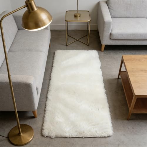 Tapis élégant 110x145 cm à poils longs blancs de qualité supérieure
