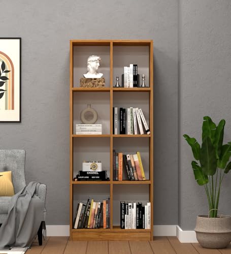 Image of SPECIALITY PANELS Wooden Bookcase with 8 Open Shelves, 69x29 Inch, Natural Wood Finish, Carpenter Assembly Provided