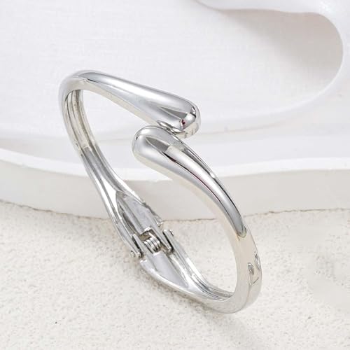 Image of MTINEAPS Sterling Silver Bangle Bracelets for Women Teens Trendy Chunky Adjustable Twist Cuff Bracelet Jewelry Gifts (Silver-2 PC)