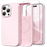 GONEZ for iPhone 15 Pro Max Case Silicone, Compatible with Magsafe, Camera Protector + Screen Protector, Soft Anti-Scratch Microfiber Lining, Liquid Silicone Shockproof Phone Cover, Chalk Pink