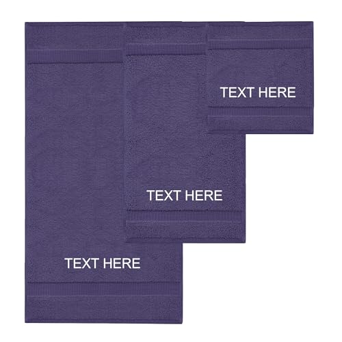 Chakir Turkish Linens | Hotel & Spa Quality 100% Cotton Premium Turkish Towels | Soft & Absorbent (Personalized 3-Piece Towel Set, Plum)