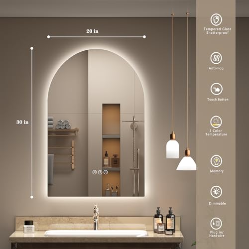 Image of 20x30 Inch Backlit Arched LED Bathroom Mirror