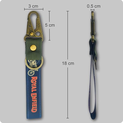 Image of SnapStrap RoyalRide Carabiner Keychain Compatible with Royal Enfield Strong Heavy-Duty Metal Clip with Fabric Key Ring Bike Accessory