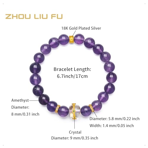 Sterling Silver Bracelets Amethyst Beaded Bracelets Cubic Zircon Bracelet Natural Gemstone Stretch Bracelet Crystal Jewelry for Women Mom Lover Birthday Aniversary 6.7inch/17cm2