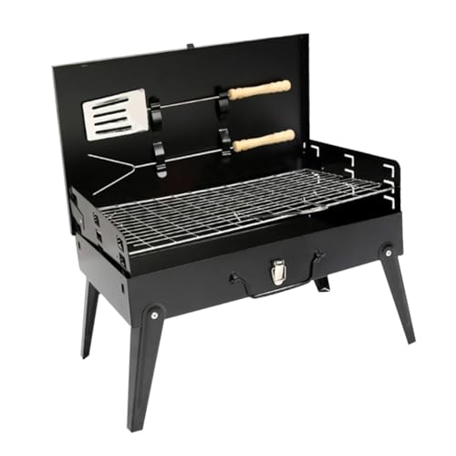 WRITWAA Barbacoa Portátil Plegable para Camping 44X27X47 CM Acero Resistente con 2 Accesorios para Asar Estufa de Barbacoa Compacta y Fácil de Transportar para Exteriores