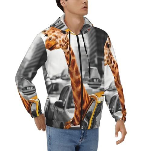 Sweat girafe à New York zippé pour homme en polyester doux de taille S à 3XL