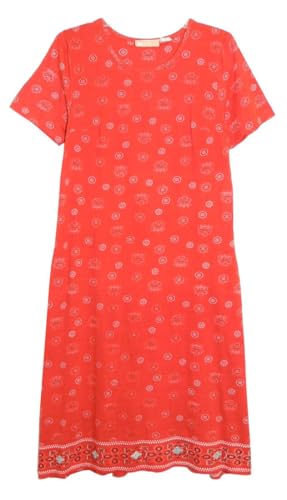 Image of LA CERA Women's 100% Cotton Floral A-Line Sun Dress with Side Pockets Midi | Scoop Neck | Short Sleeves | Side Pockets | Floral Print