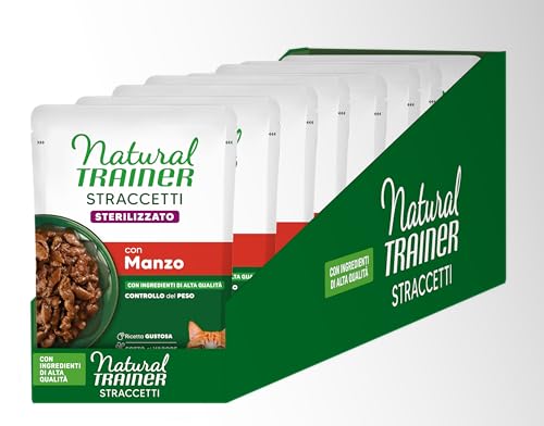 Natural Trainer Straccetti Cibo Umido per Gatti Adulti Sterilizzati - Bocconcini in salsa con Manzo 24 x 85g