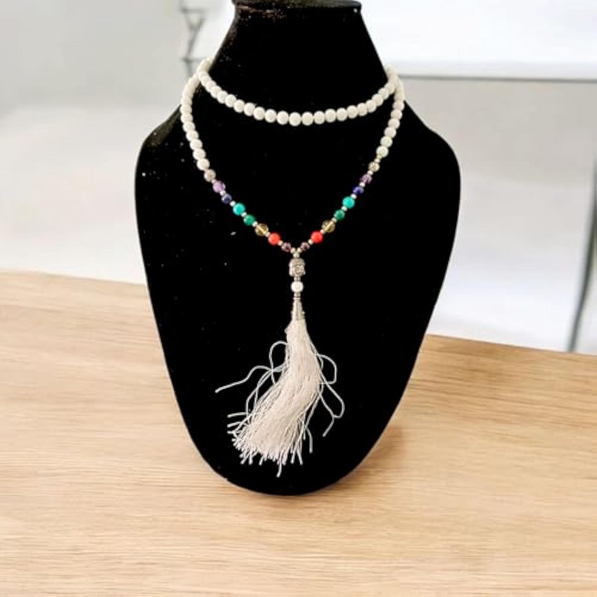 7 Chakra with White Agate Mala - Seven Chakra Mala - 108+1 Beads 6MM - Lab Certified